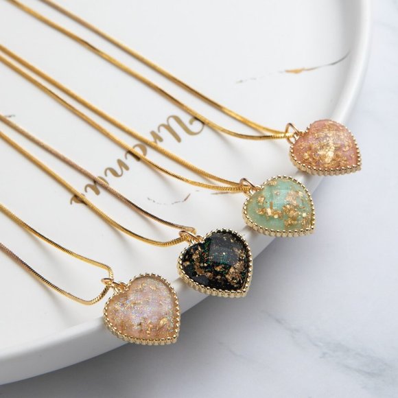 Sterling Silver Flecked Heart Pendant Gold Necklace - Picture 1 of 11